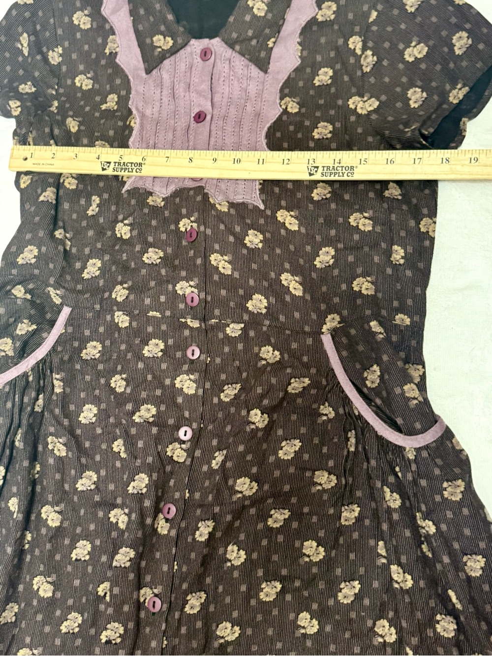 VTG 90s Hopeless Romantic Brown Floral Prairie Midi Dress M Pockets Button Front - Picture 12 of 16